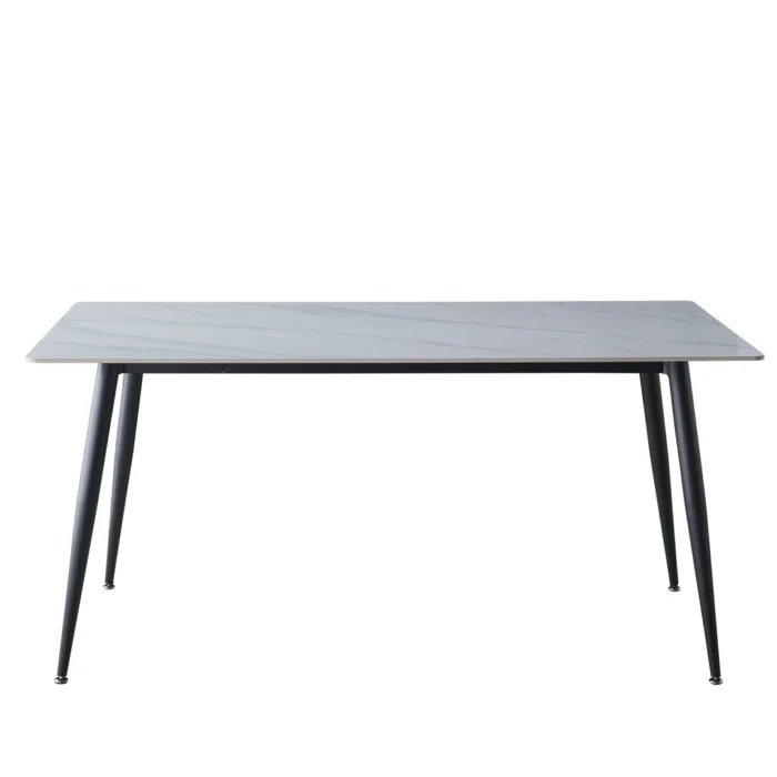 Bentley dining table with snow white ceramic top and black metal frame for modern homes
