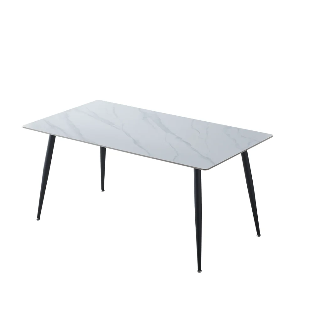 Bentley snow white ceramic dining table with black frame for modern spaces