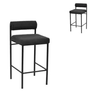 Chloe black boucle bar stools set of 2 with ergonomic backrest and metal frame for home bars
