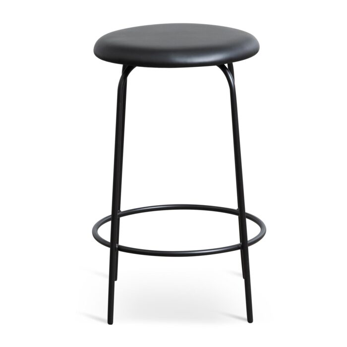 Black 65cm bar stool with sleek silhouette durable PU upholstery and steel frame