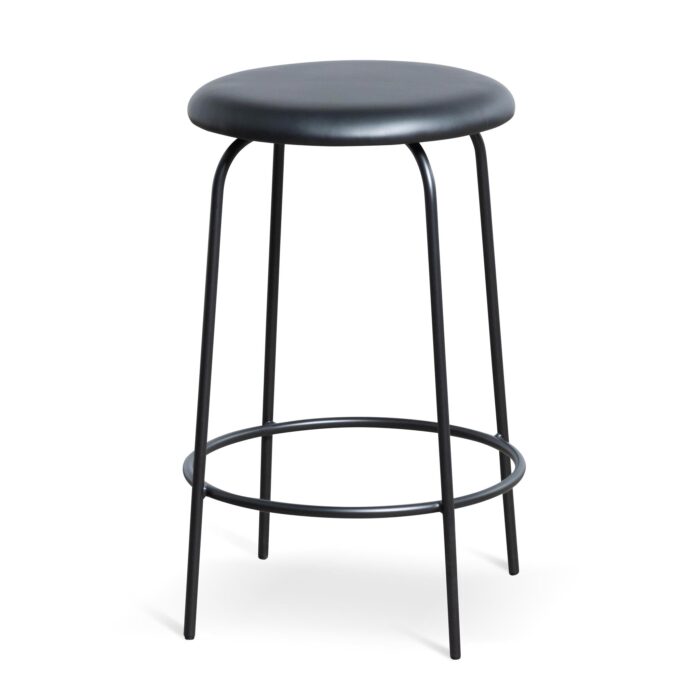 Black 65cm bar stool with sleek silhouette durable PU upholstery and steel frame