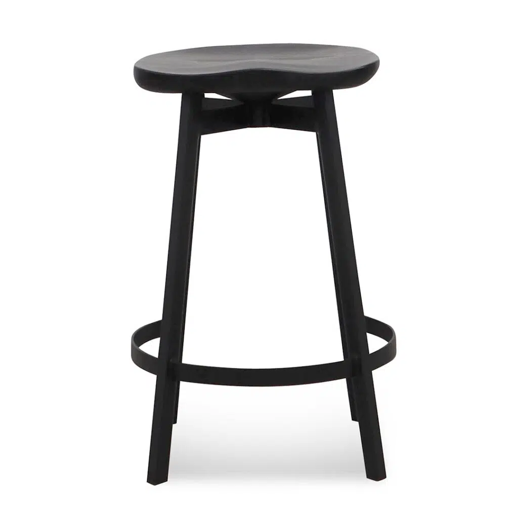 Cooper 65cm bar stool in black with ash wood seat and steel frame for modern interiors