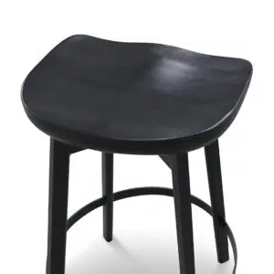 Black bar stool with ash wood seat and steel frame for modern kitchens