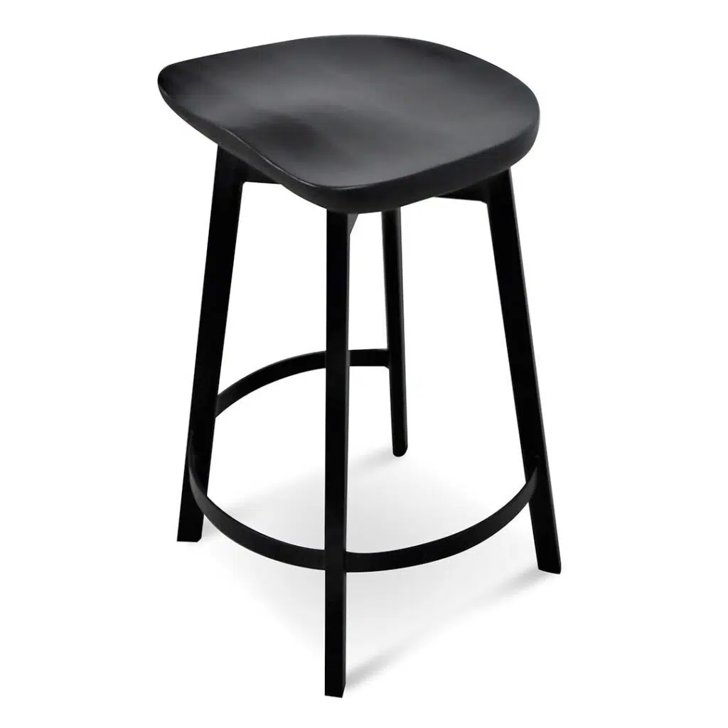 Black Cooper 65cm bar stool with ash wood seat and steel frame for modern spaces