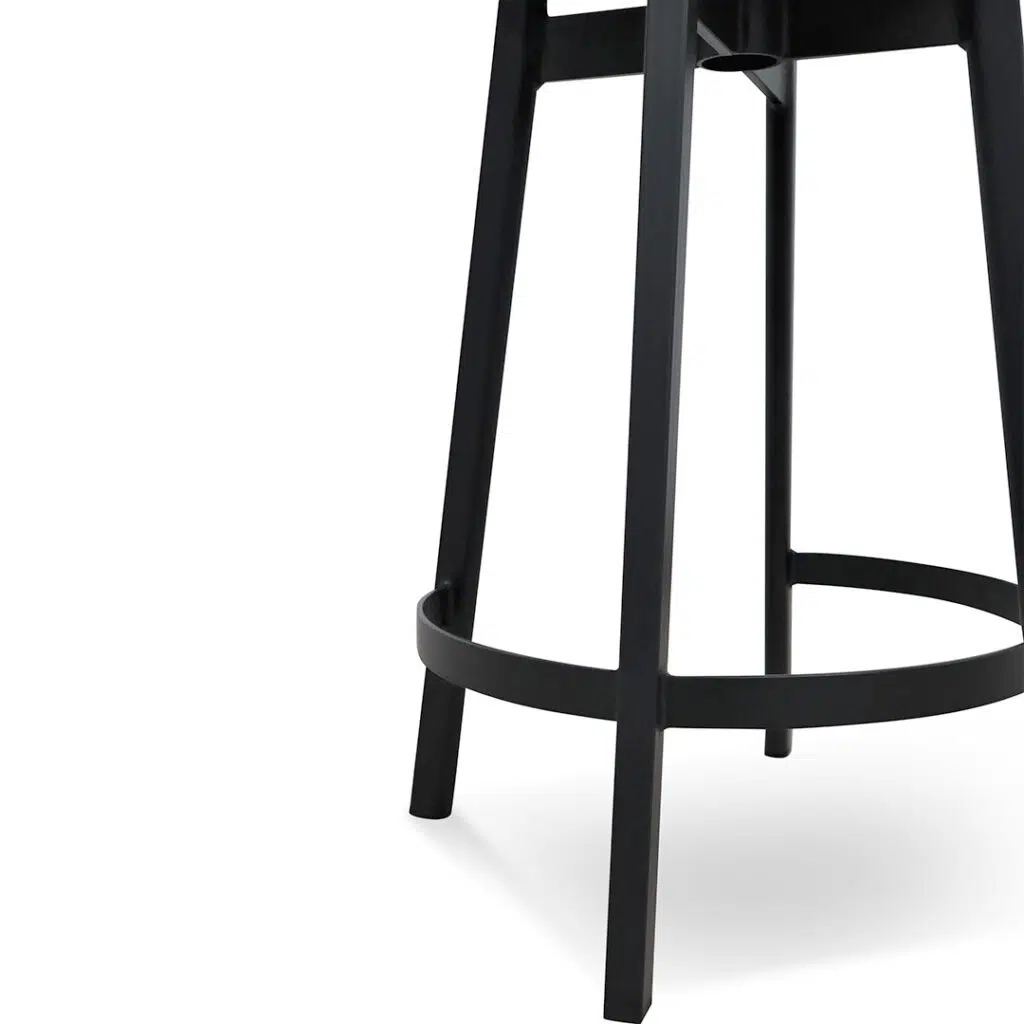 Black bar stool with ash wood seat and steel frame for modern interiors