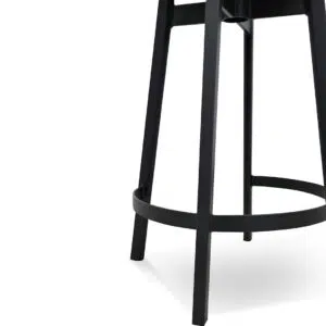 Black bar stool with ash wood seat and steel frame for modern interiors