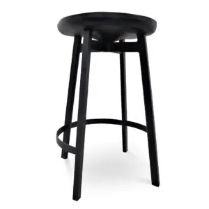Black bar stool with ash wood seat and steel frame for modern spaces