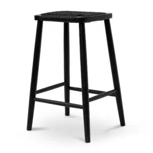 Black oak bar stool with cane seat and footrest for modern kitchens