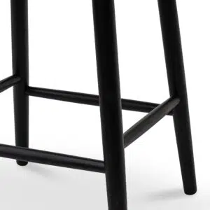 Black oak bar stool with cane rope seat and footrest for modern kitchens