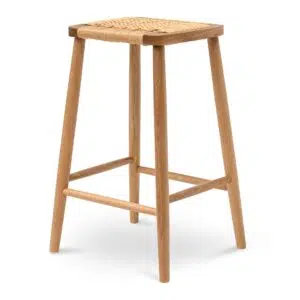 Dahlia 65cm rattan bar stool with natural solid oak frame and woven cane seat