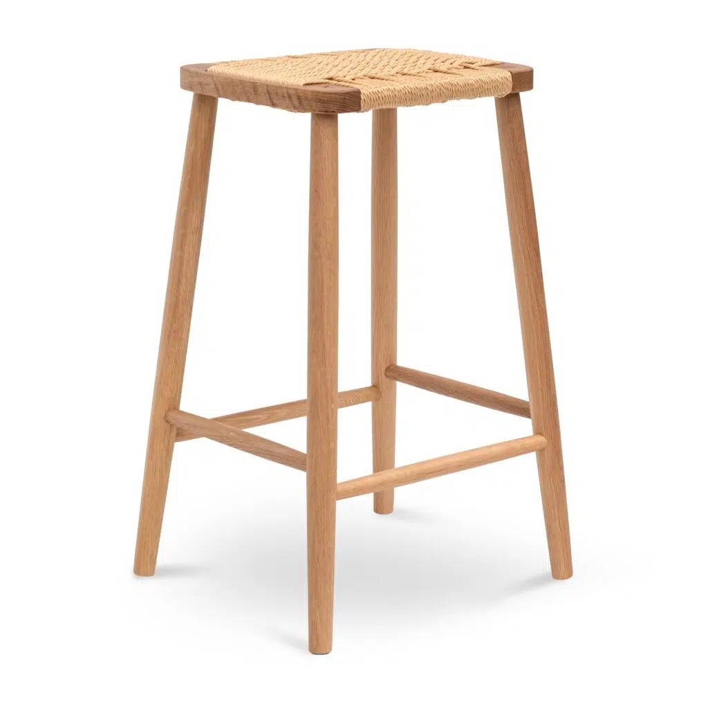 Dahlia 65cm rattan bar stool with natural solid oak frame and woven seat perfect for modern spaces
