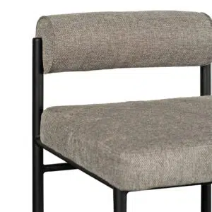 Grey fabric bar stools with ergonomic design and metal base for modern kitchens