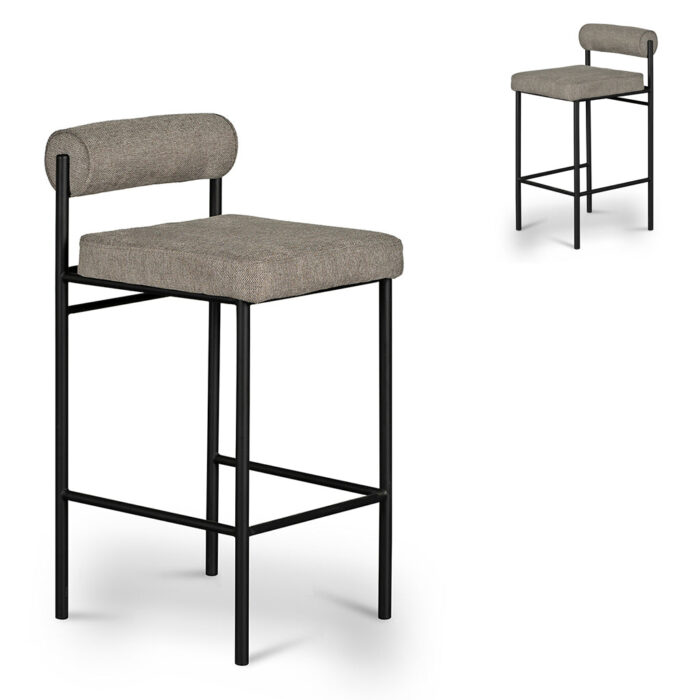 Modern grey fabric bar stools 65cm set of 2 ergonomic 360 swivel durable metal frame kitchen island seating