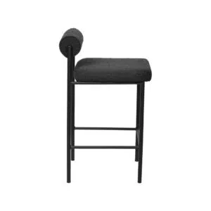 Chloe black boucle bar stools with ergonomic backrest and metal frame for modern spaces