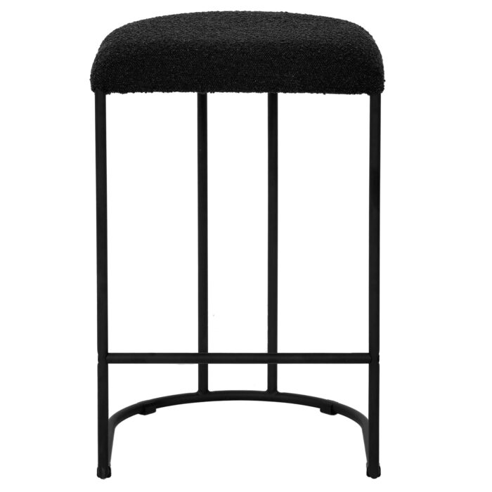 Arlo 65cm Black Boucle Bar Stools Set of 2 with Metal Frame Modern Kitchen Dining