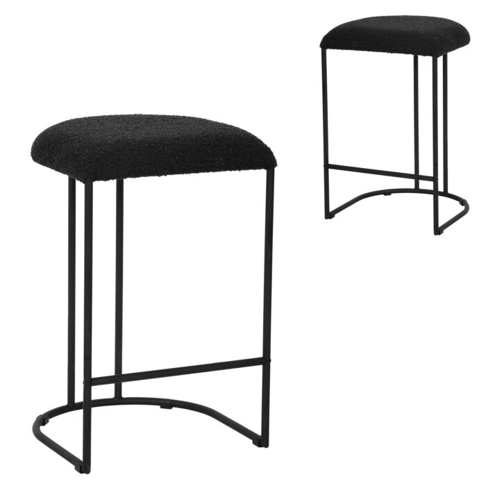 Arlo 65cm bar stool black boucle set of 2 metal frame foam seat