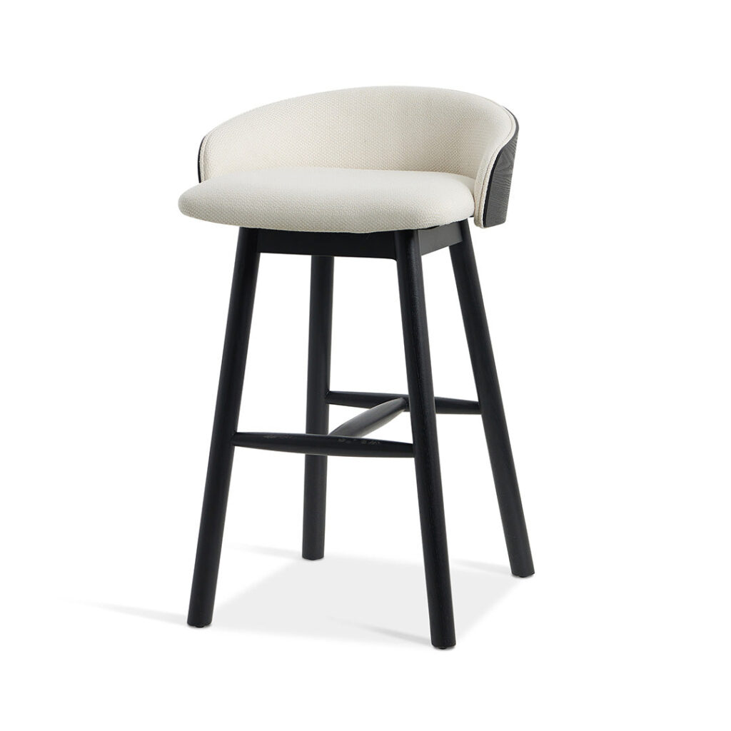 Lavinia 65cm Black Frame Beige Upholstery Bar Stool Modern Ergonomic Comfort Kitchen Seat