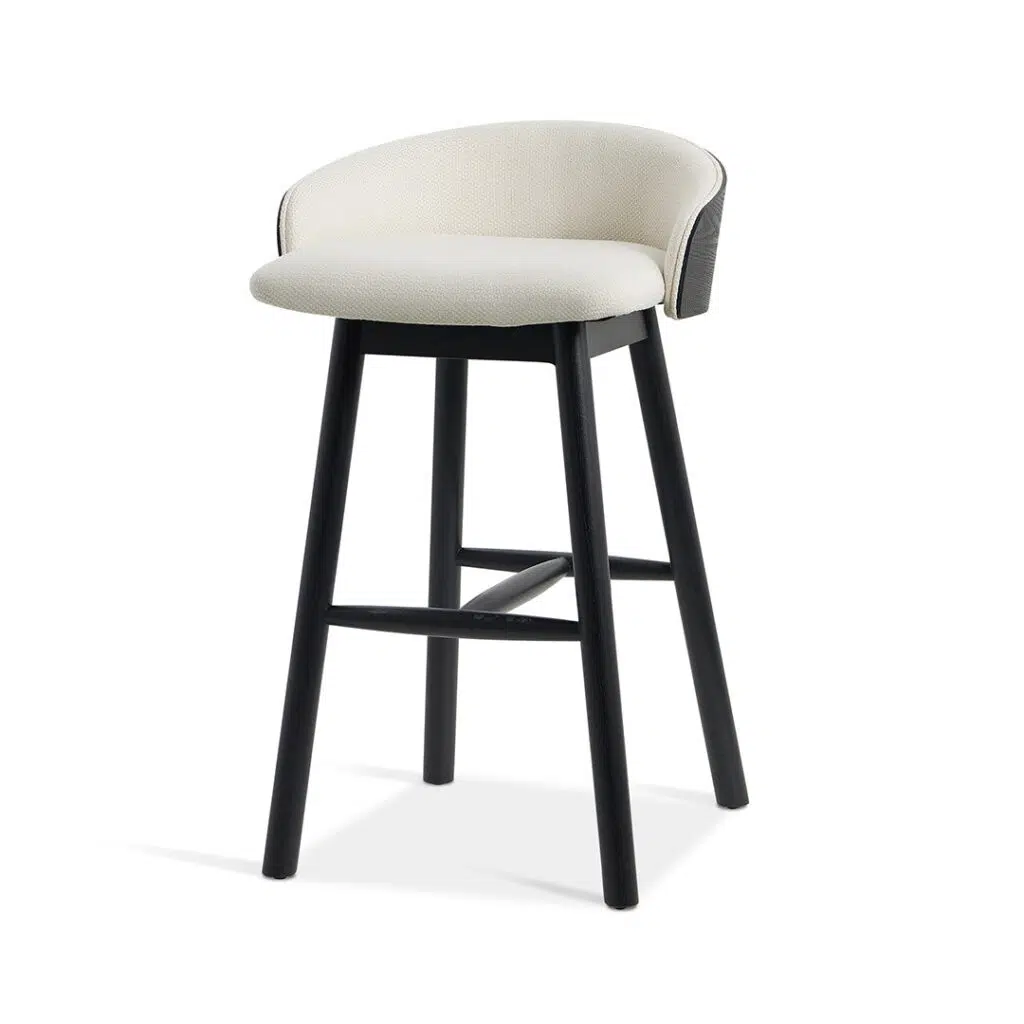 Lavinia 65cm Black Frame Beige Upholstery Bar Stool Modern Ergonomic Comfort Kitchen Seat