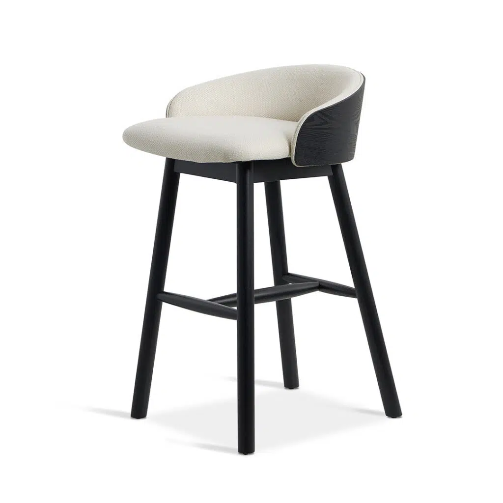 Lavinia 65cm black bar stool beige ergonomic contemporary sleek frame 100 polyester