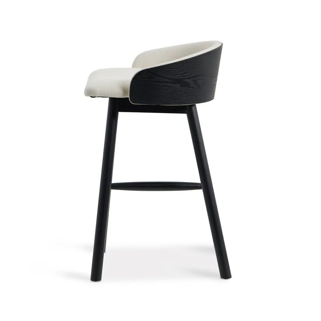 Lavinia 65cm Black Bar Stool Beige Upholstery Ergonomic Modern Kitchen Stool