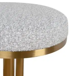 Thalia 68cm brushed gold bar stool with silver grey boucle upholstery for modern spaces
