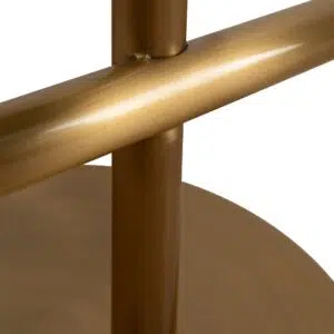 Brushed gold bar stool with silver grey boucle upholstery and modern design