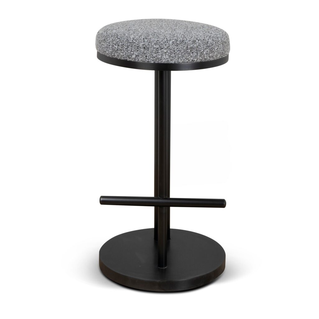 Soren 68cm Black Steel Frame Bar Stool Graphite Grey Boucle Seat