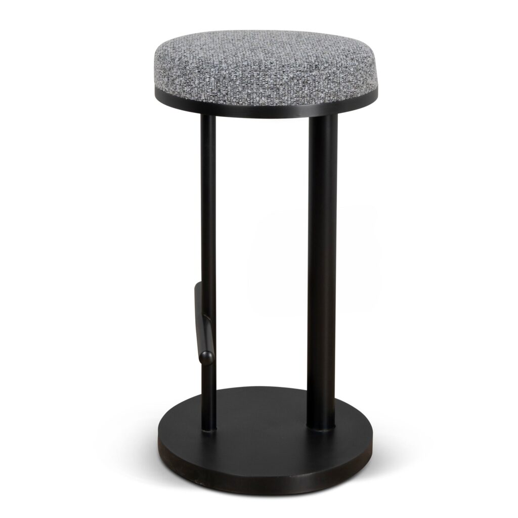 68cm Black Bar Stool Graphite Grey Boucle Stainless Steel Frame Ergonomic Non-Slip Kitchen Café Use