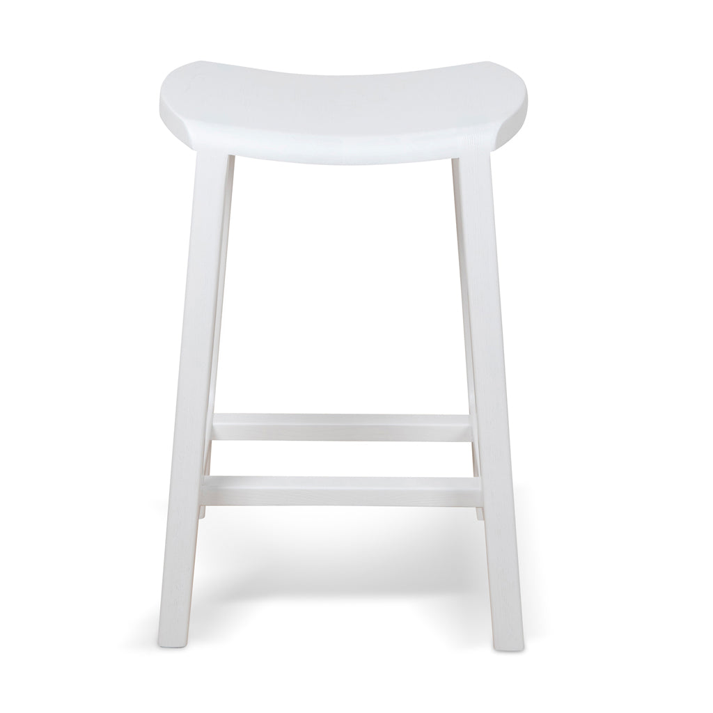 White Alex 62cm bar stool with solid ash wood frame and stable geometric design