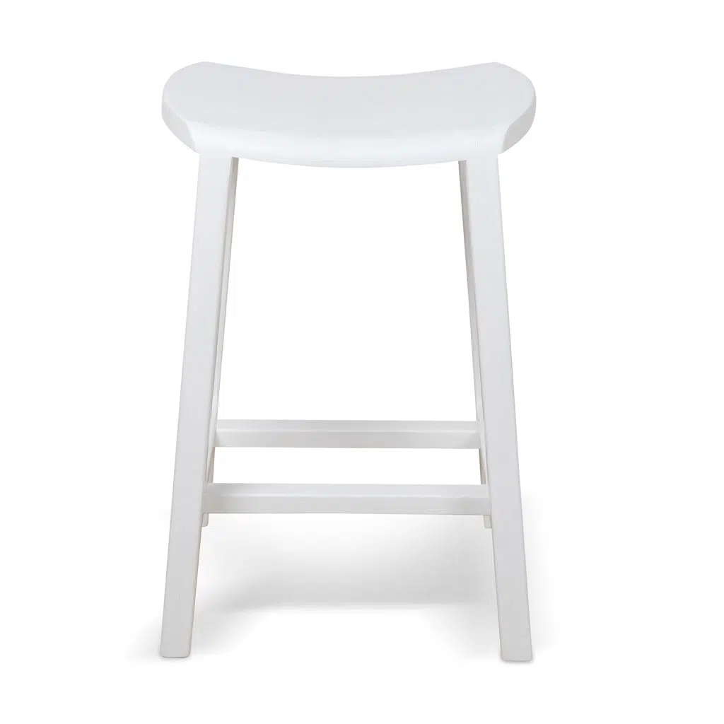 White Alex 62cm bar stool with solid ash wood frame and stable geometric design