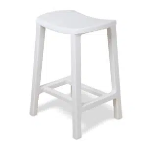 White Alex 62cm bar stool with solid ash wood seat and geometric frame for stability