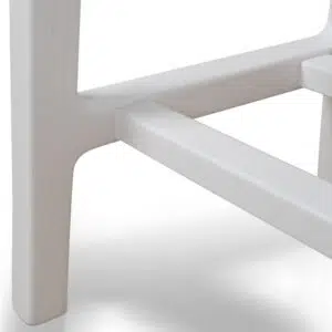 White Alex 62cm bar stool with solid ash wood seat and rectangular frame for stability