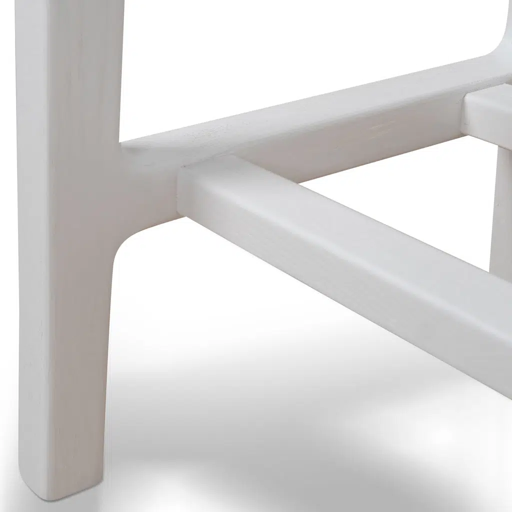 White Alex 62cm bar stool with solid ash wood seat and rectangular frame for stability
