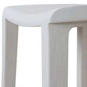 White Alex 62cm bar stool with solid ash wood seat and geometric frame for stability