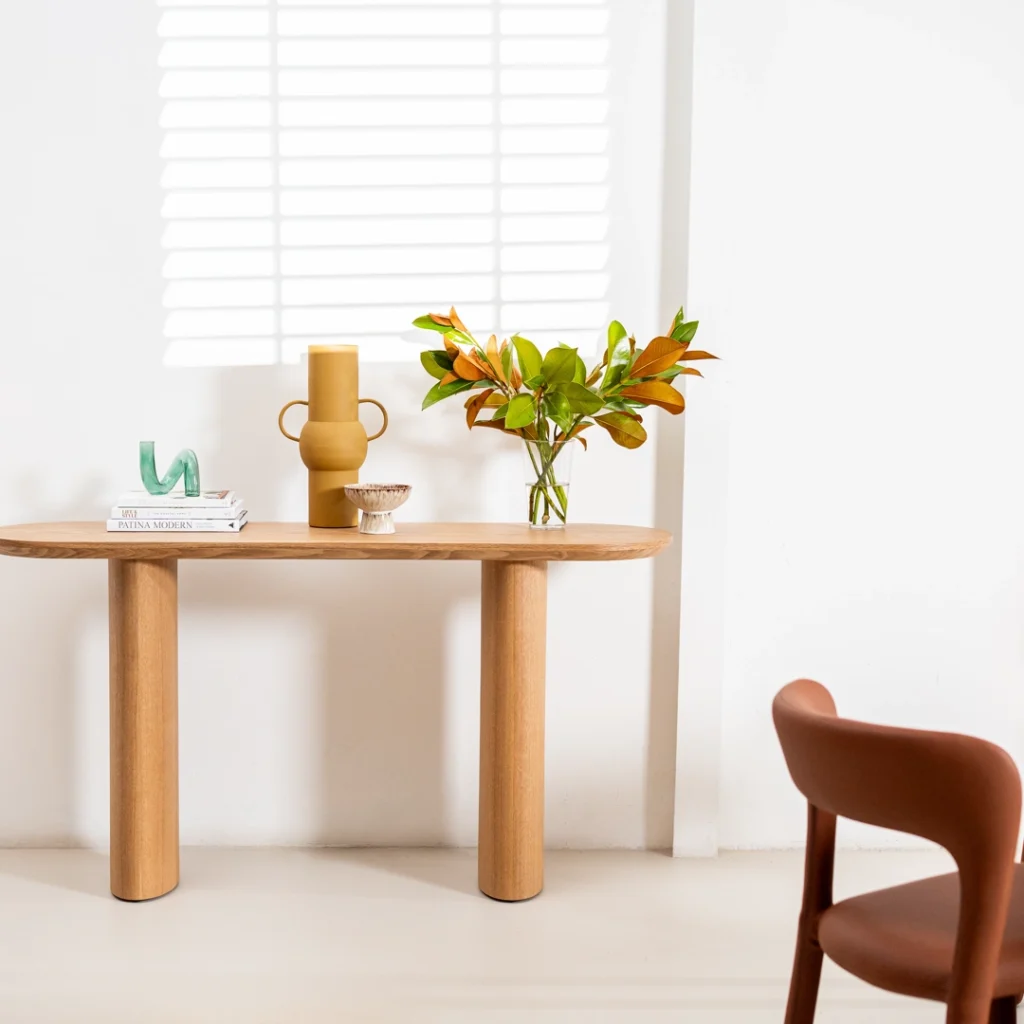 Natural wood Boyd console table with minimalist design and ash veneer surface