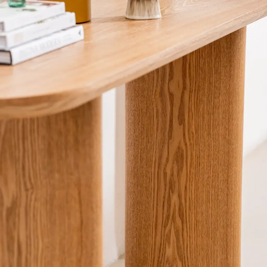 Boyd console table in natural ash veneer with clean lines and minimalist design
