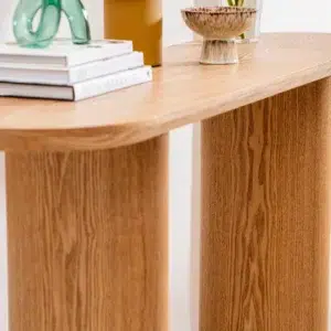 Boyd console table in natural ash veneer with clean lines and minimalist design
