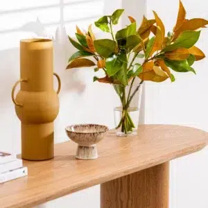 Natural wood Boyd console table with clean lines and scratch-resistant surface for modern homes