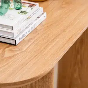 Boyd console table in natural wood finish with clean lines and minimalist design