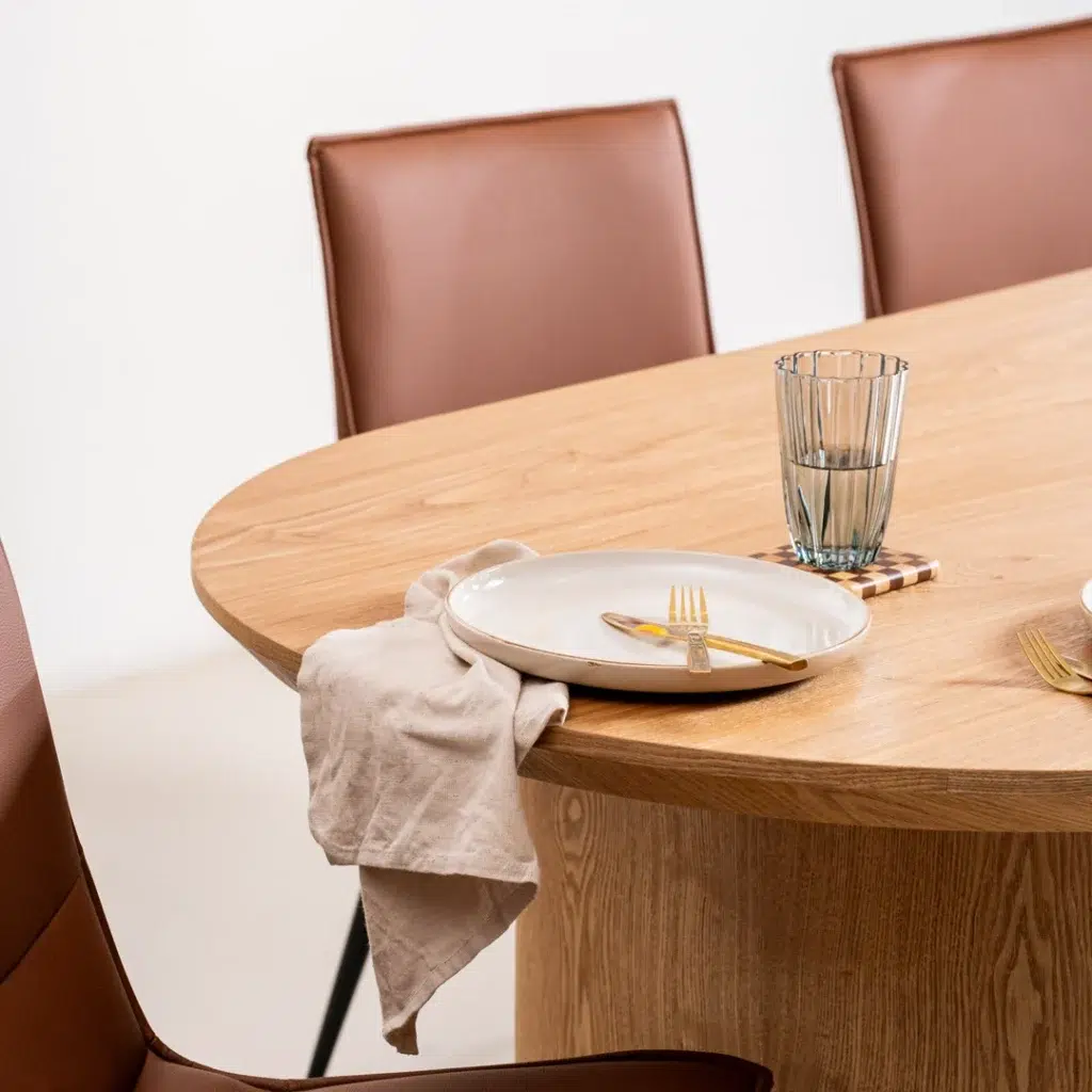 Boyd natural dining table crafted from ash veneer with matte finish and durable MDF core