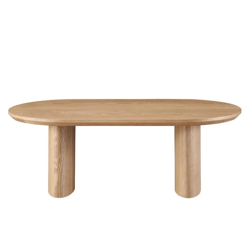 Ash veneer Boyd dining table with honey tones and matte finish for modern spaces