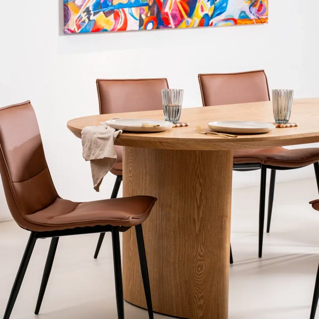 Boyd natural dining table with ash veneer and matte finish for modern homes