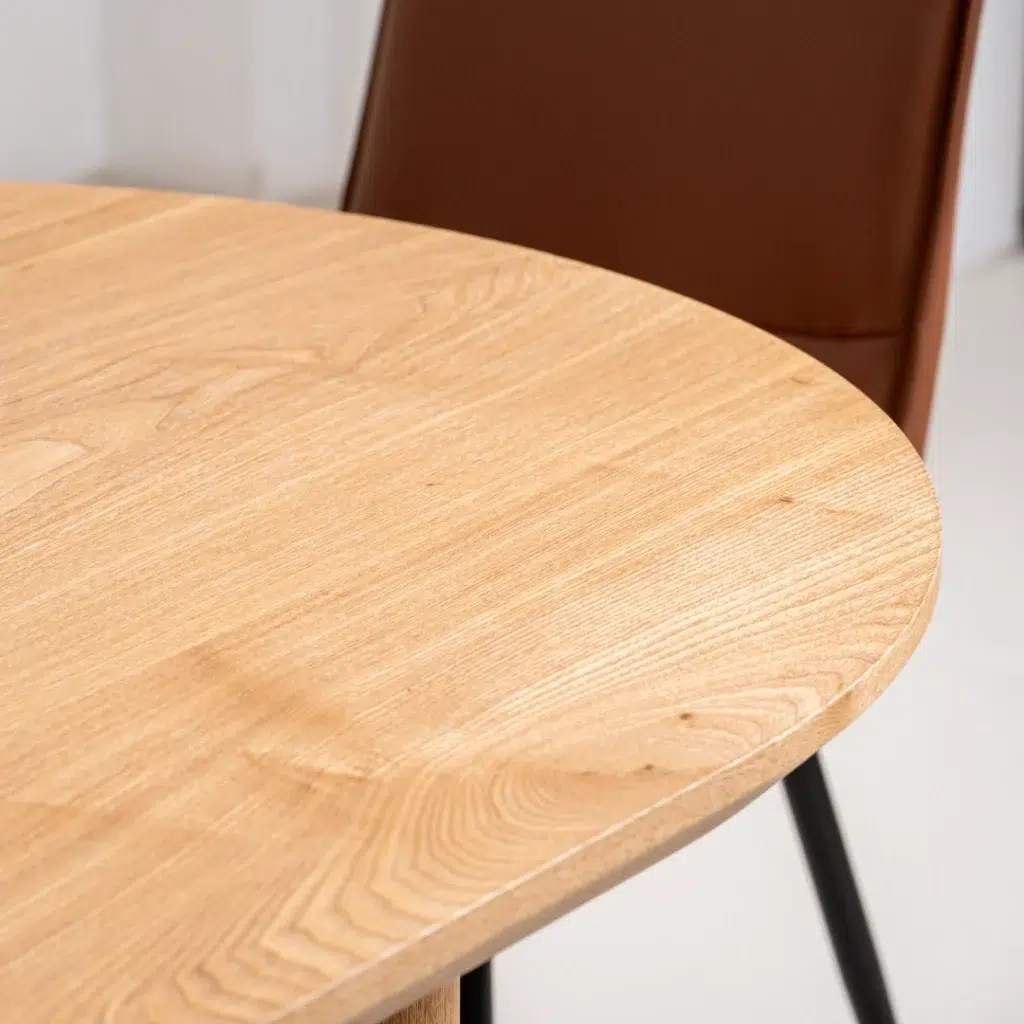 Ash veneer Boyd natural dining table with matte finish and straight legs