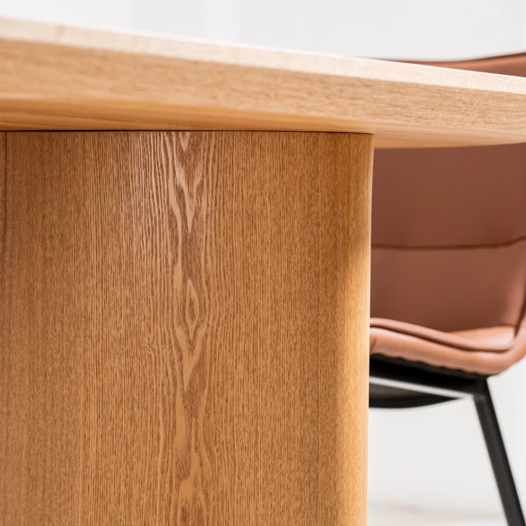 Ash veneer Boyd dining table with natural wood tones and matte finish for modern spaces