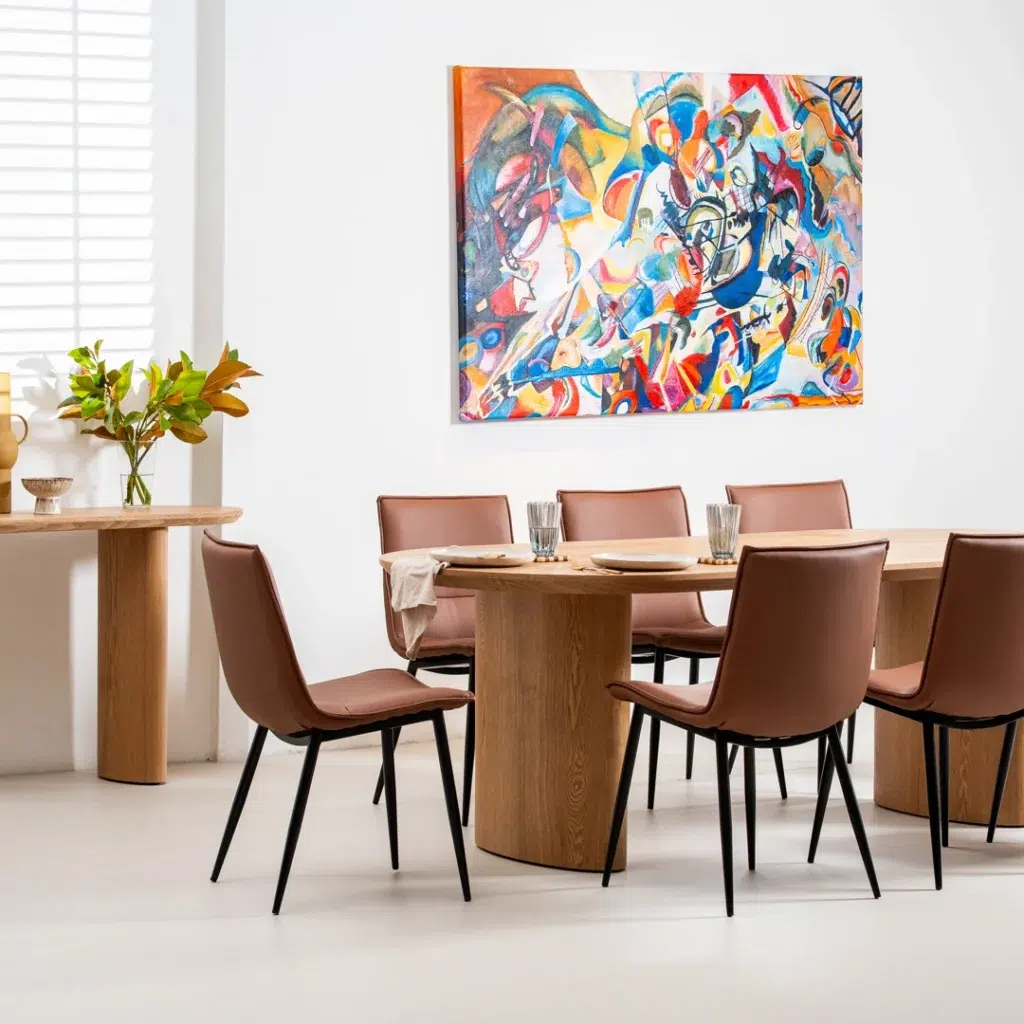 Tan Lawson dining chairs set of 2 with padded seats and black steel frame modern style