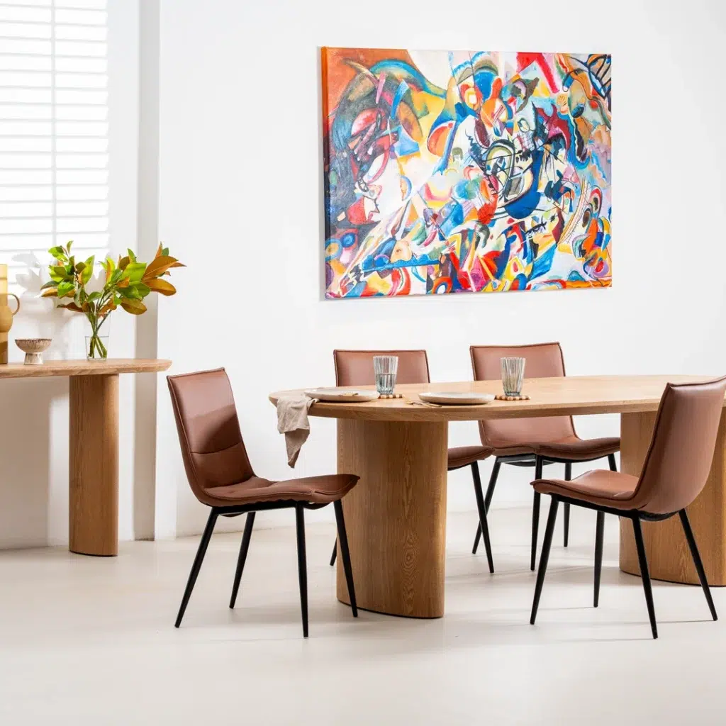 Tan Lawson dining chairs set of 2 with boucle fabric and black steel frame modern design