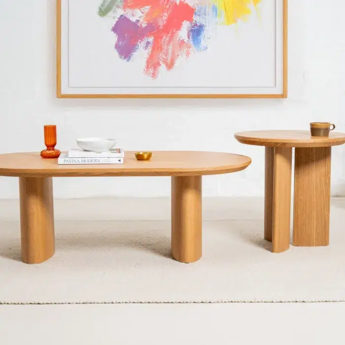 Boyd natural coffee table with ash veneer top and MDF core for modern living spaces