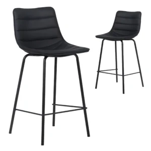 Modern black bar stools with PU upholstery and powder-coated metal frame for home bars