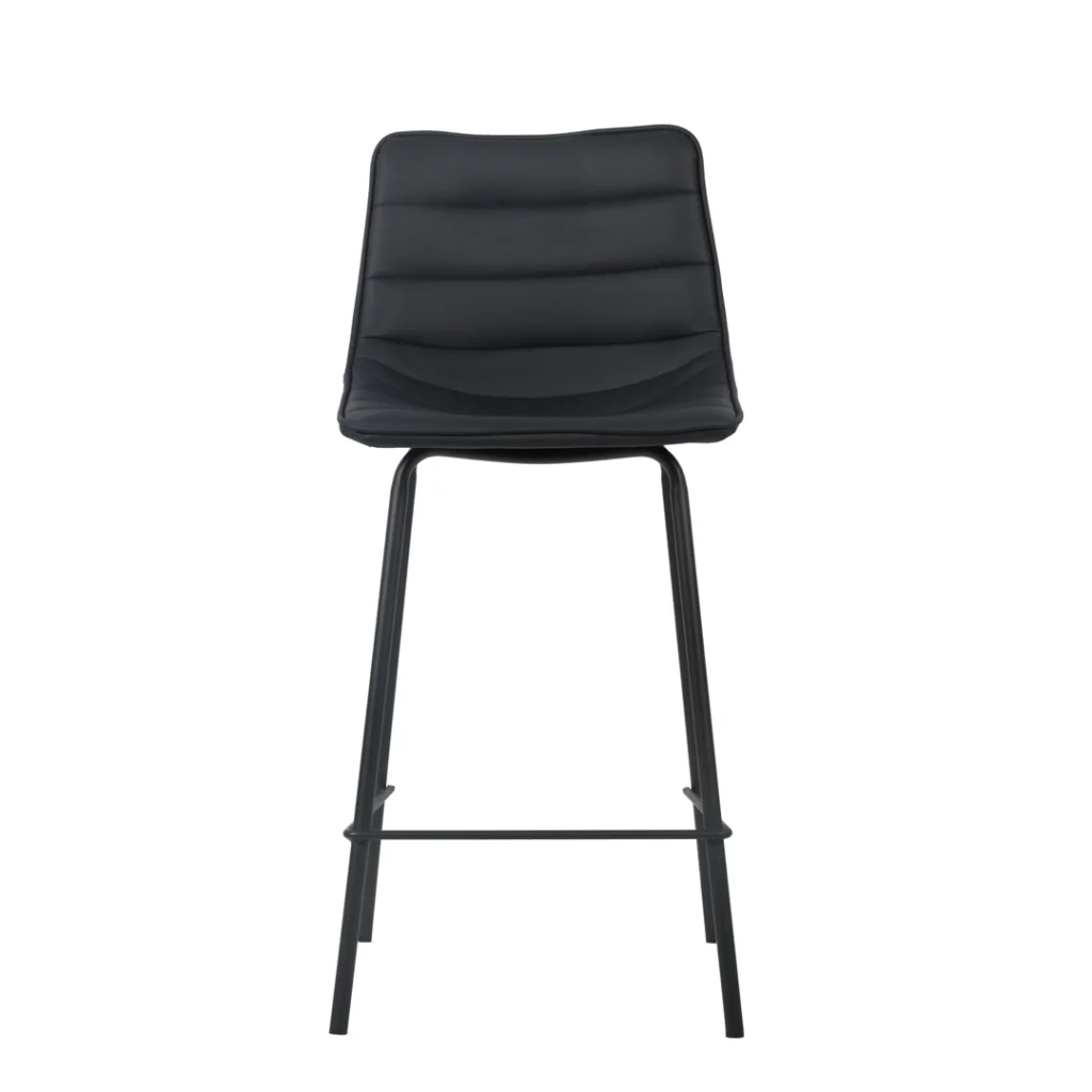 Black modern bar stools set of 2 with PU upholstery and powder coated metal frame