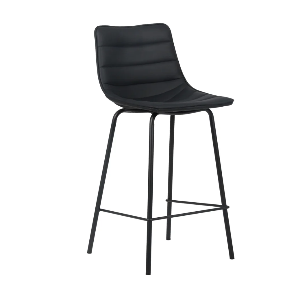 Modern black bar stools with PU upholstery and powder-coated metal frame for stylish kitchens
